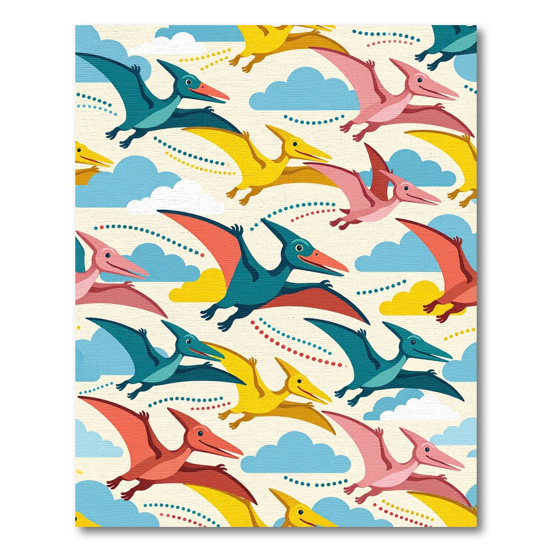 Playful Colorful Pterodactyl Dinosaur Flock Rug