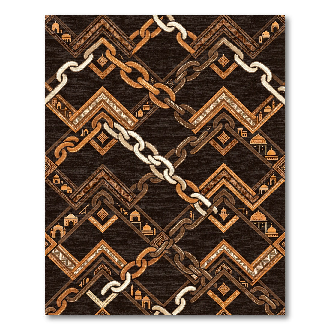 Ornate Chains and Architectural Bands Rug