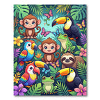 Vibrant Tropical Jungle Animal Forest Rug