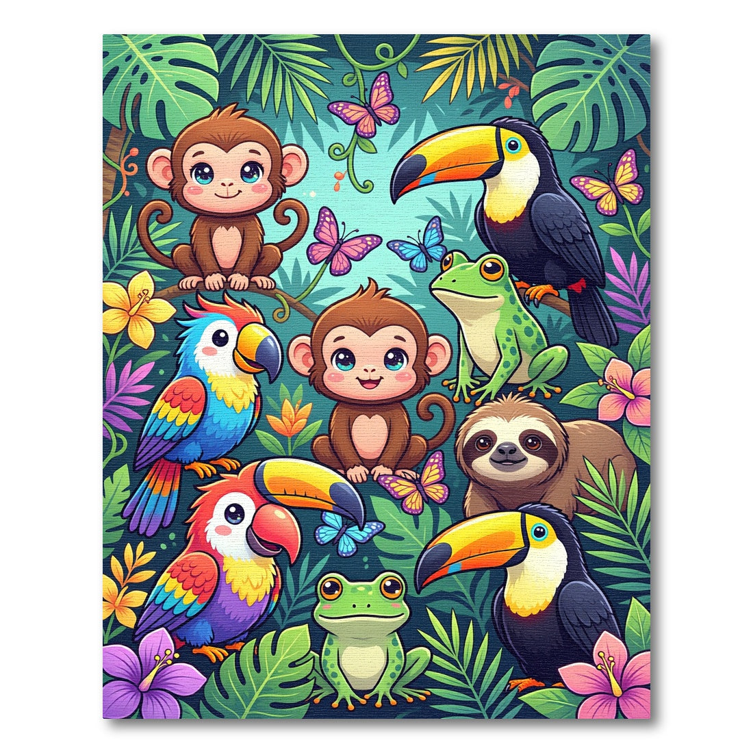 Vibrant Tropical Jungle Animal Forest Rug