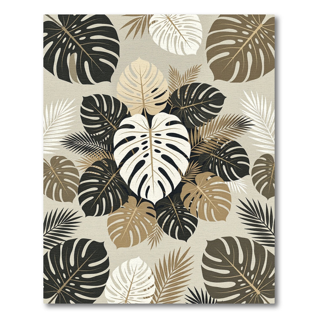 Neutral Tropical Monstera Leaf Botanical Rug