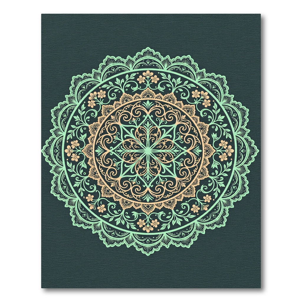 Sage and Peach Filigree Floral Mandala Rug