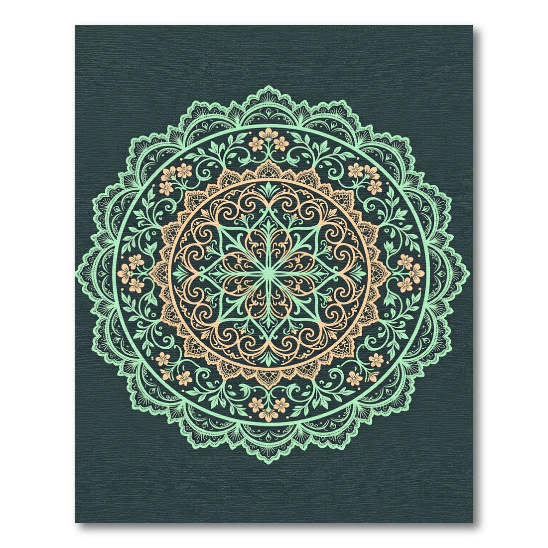 Sage and Peach Filigree Floral Mandala Rug
