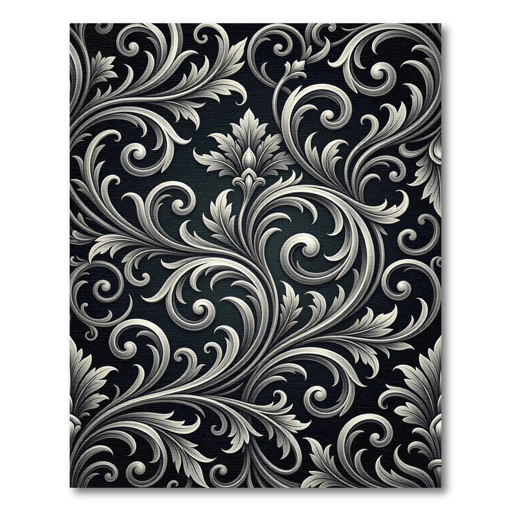 Elegant Silver Ornate Baroque Scroll Rug