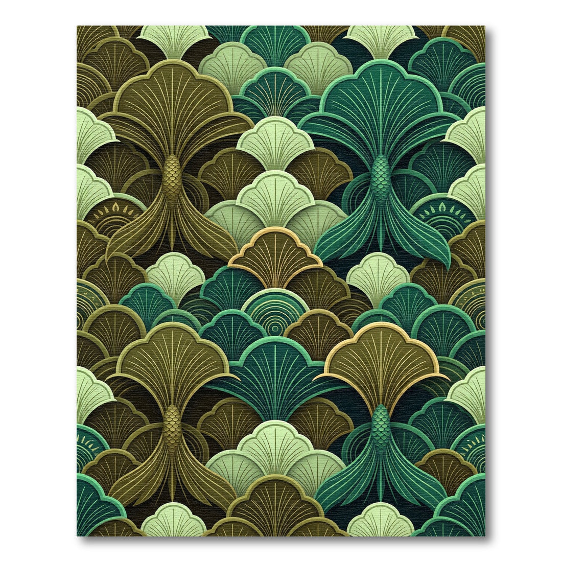 Art Deco Jade Palm Frond Rug