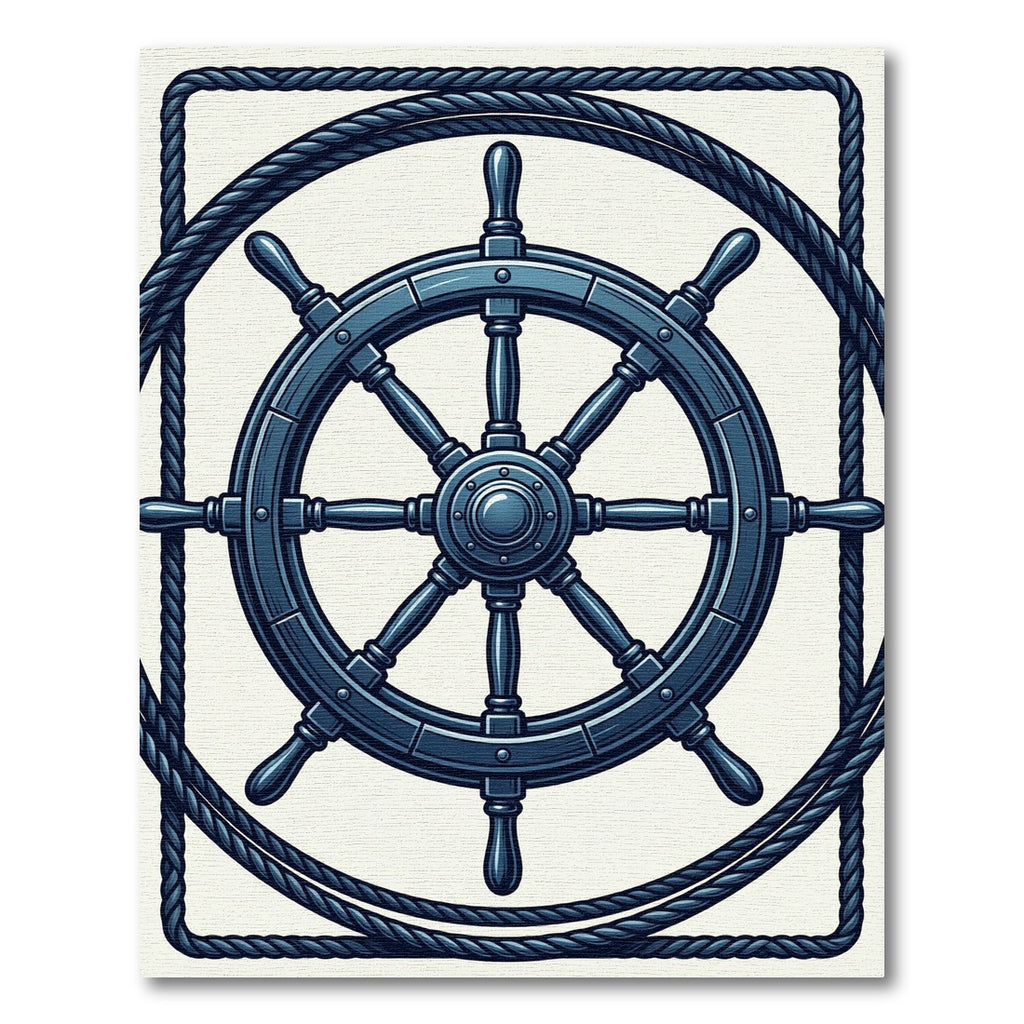 Nautical Ship Wheel Navy Rope Border Rug