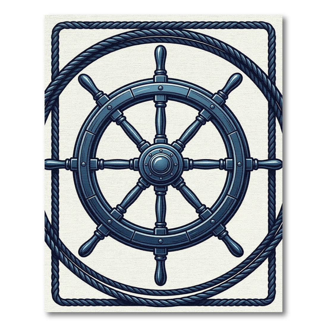 Nautical Ship Wheel Navy Rope Border Rug