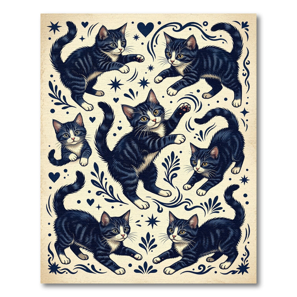 Whimsical Black White Kitten Illustration Rug