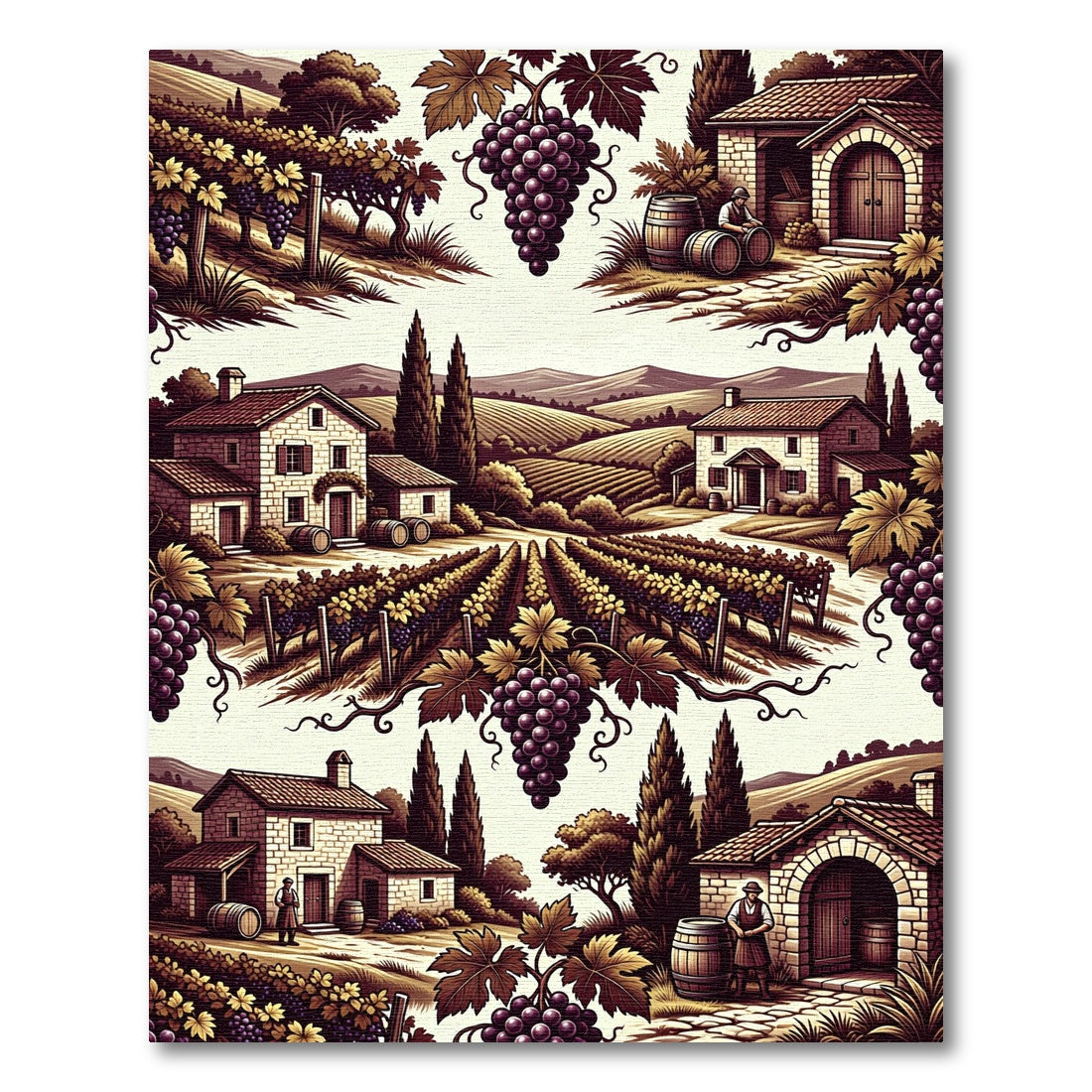 Tuscan Vineyard Estate Rustic Scene Rug