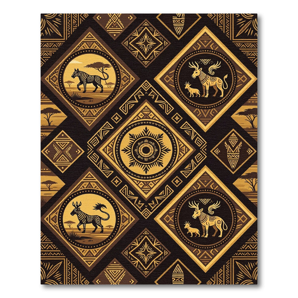 Golden Tribal Animals Diamond Rug