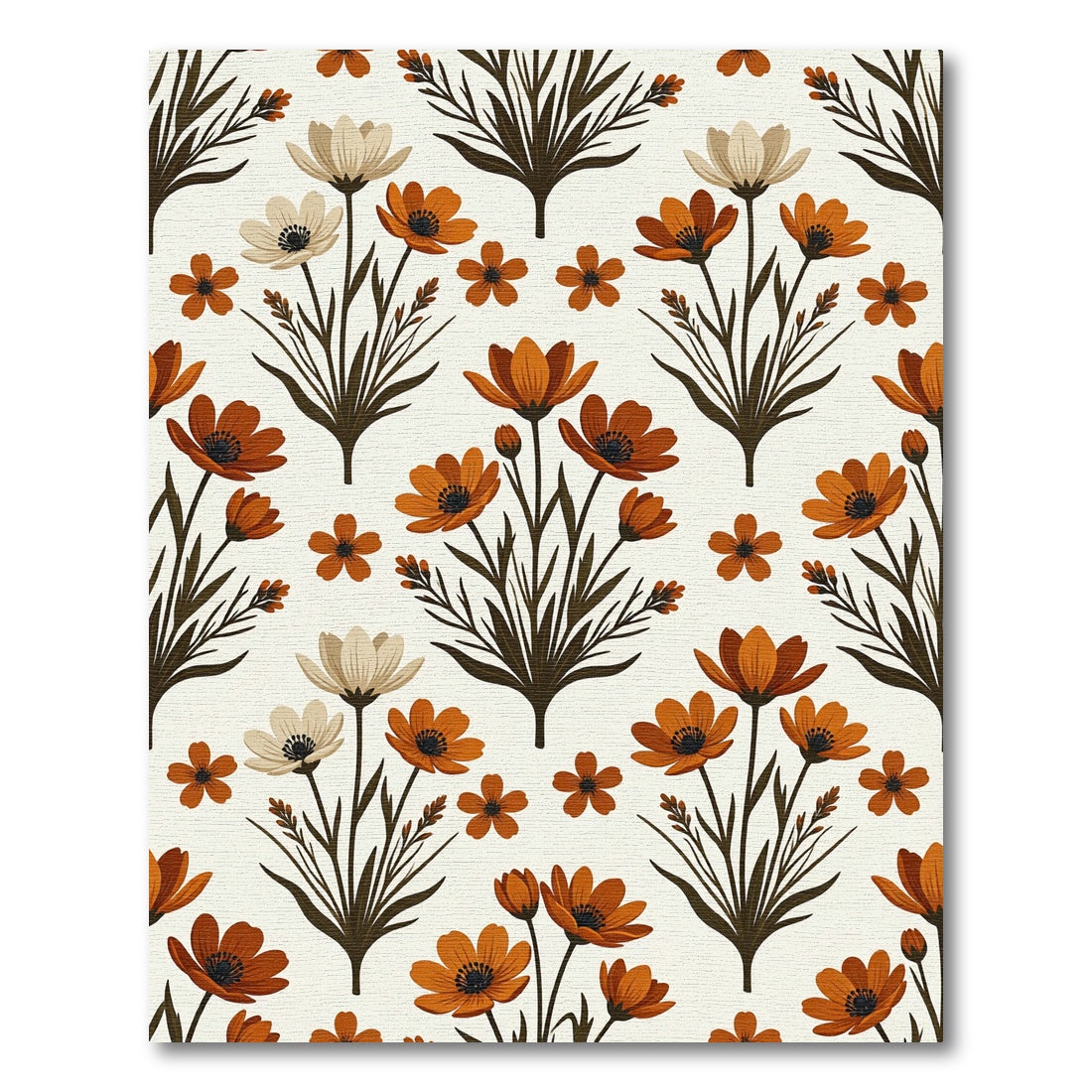 Autumnal Burnt Orange Botanical Floral Rug