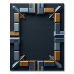 Geometric Blue Gold Metal Frame Rug