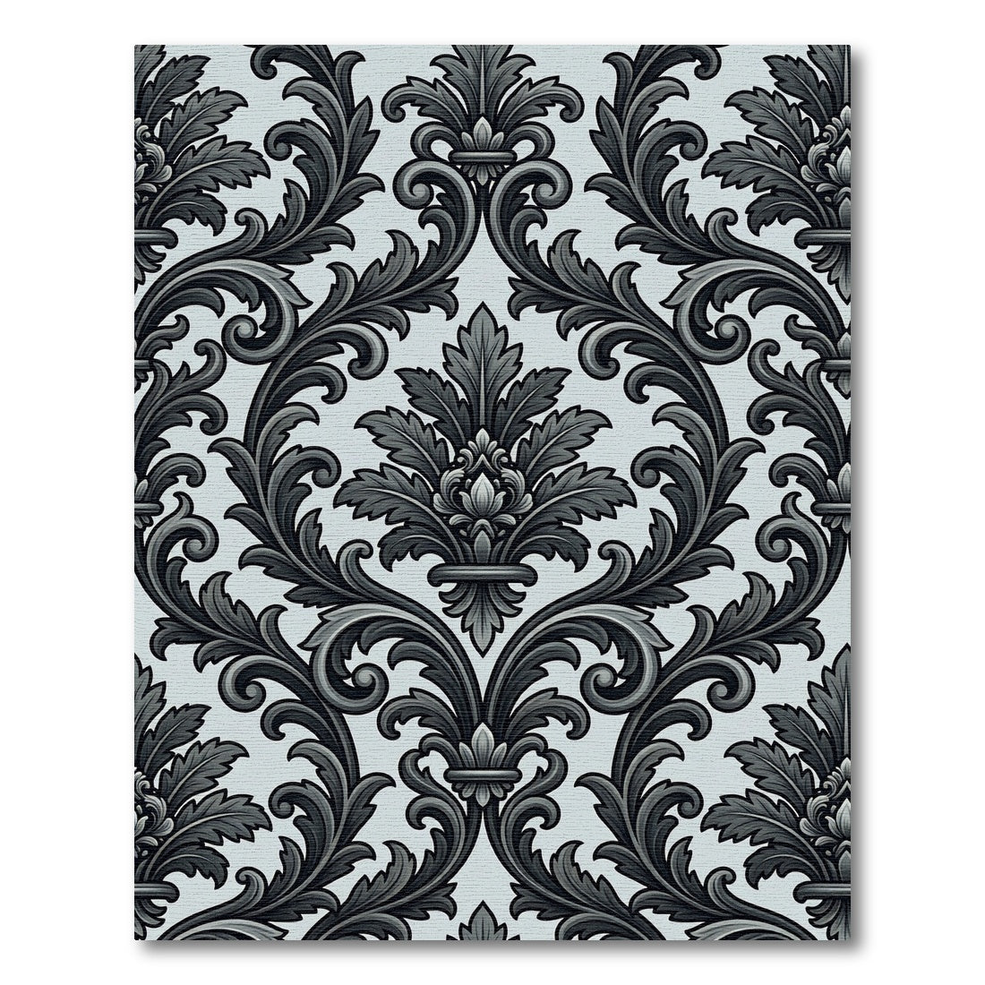 Dark Gray Flourish Scroll Damask Rug