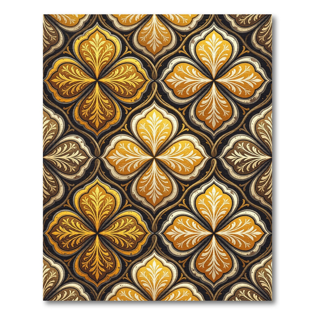 Golden Trellis Floral Damask Medallion Rug