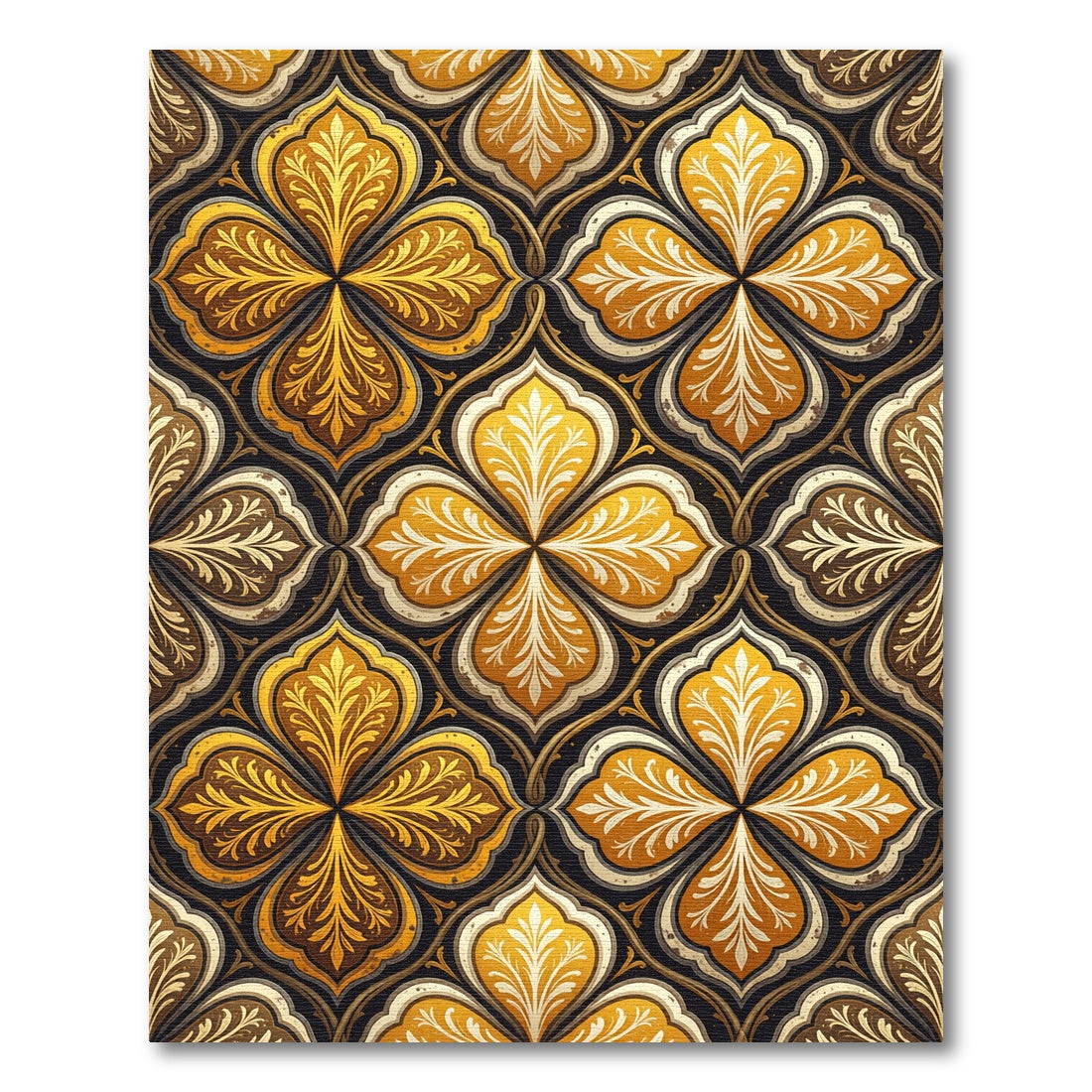 Golden Trellis Floral Damask Medallion Rug