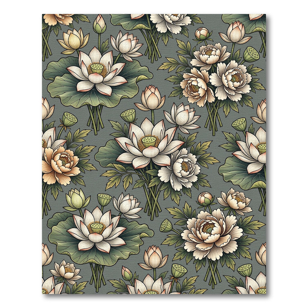 Vintage Cream Lotus Peony Garden Rug