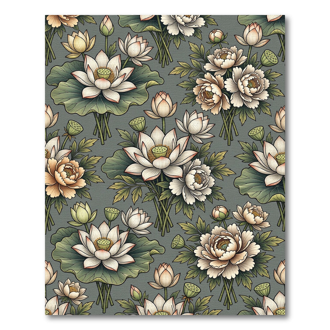 Vintage Cream Lotus Peony Garden Rug