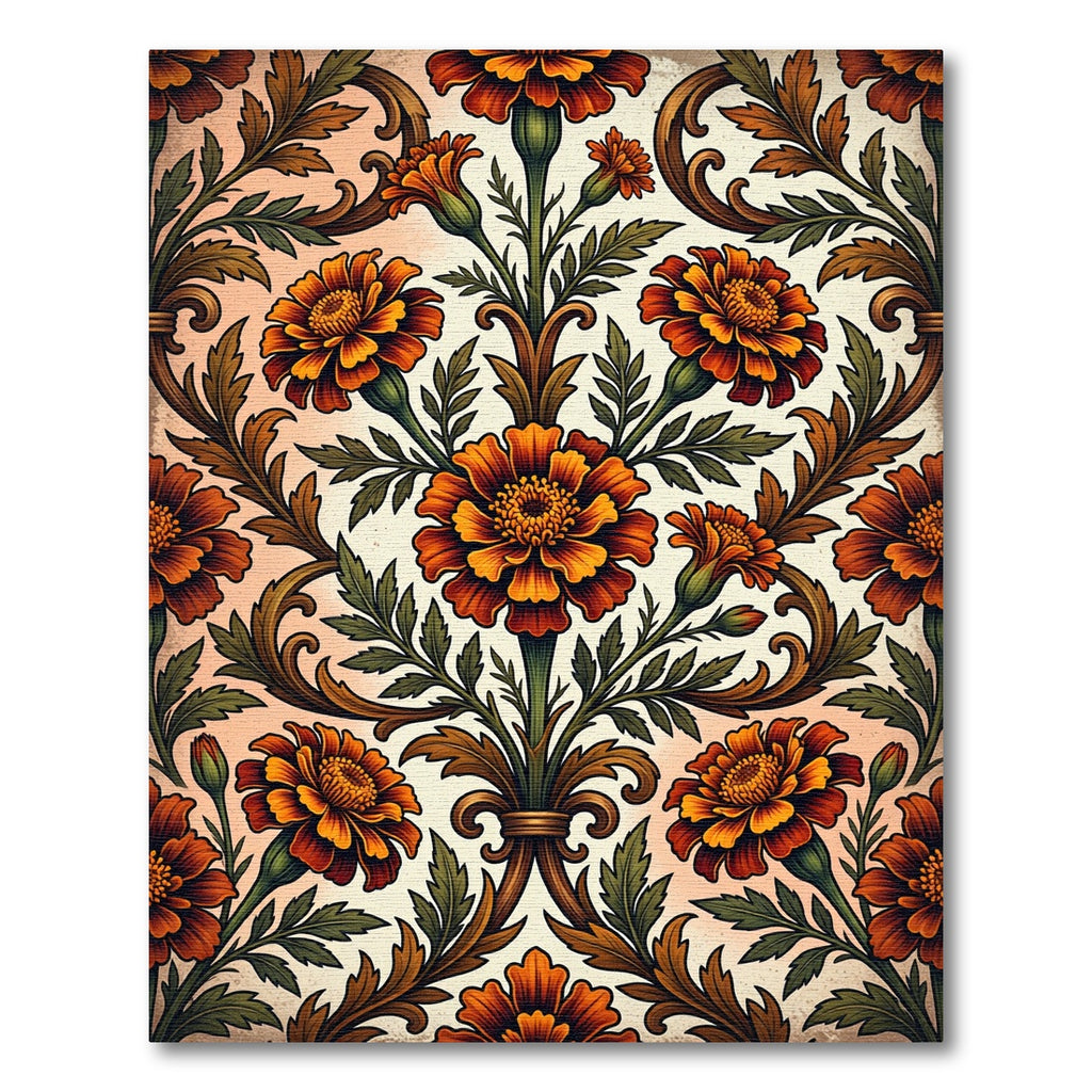 Vintage Marigold Floral Botanical Tapestry Rug