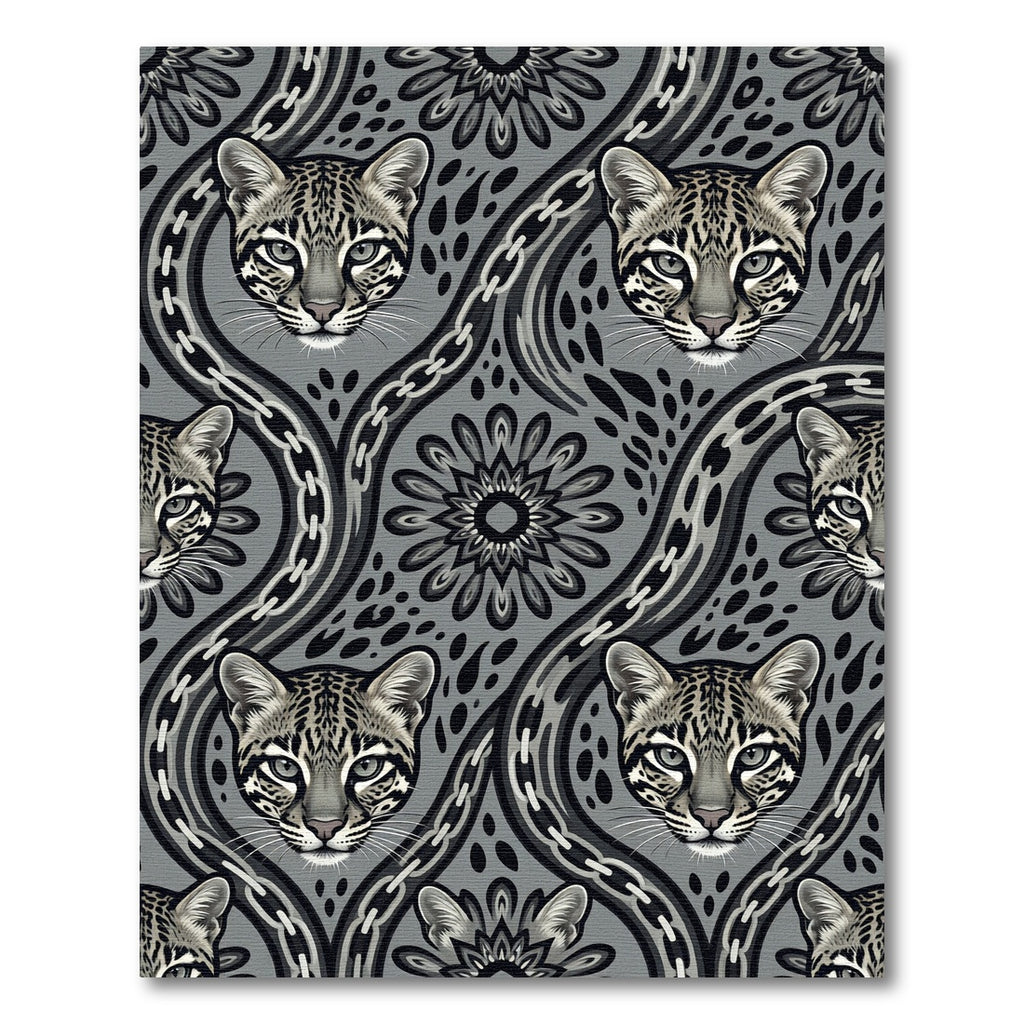 Monochrome Ocelot Chain Link Floral Rug