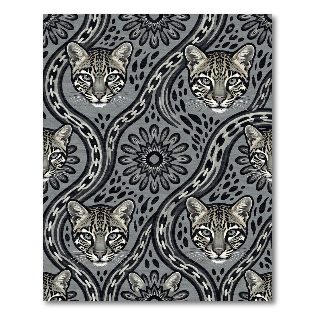 Monochrome Ocelot Chain Link Floral Rug