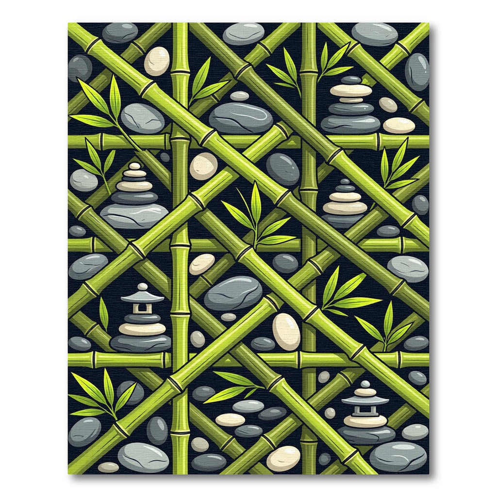 Zen Bamboo Stone Balance Art Rug