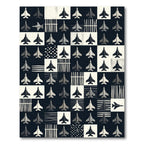 Monochrome Jet Aircraft Geometric Grid Rug