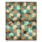 Distressed Teal and Tan Checkered Ink Rug