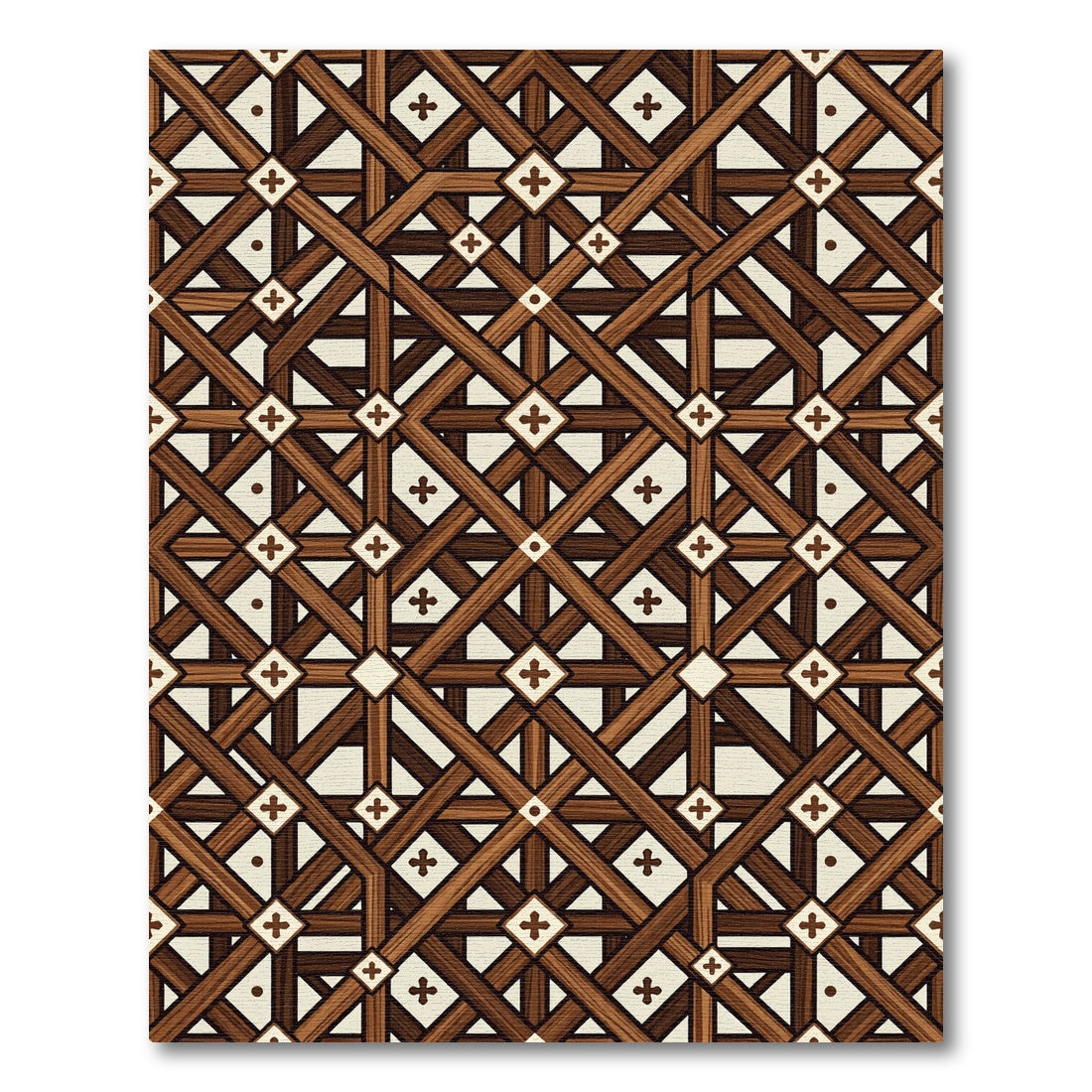 Geometric Brown Wood Lattice Cross Rug