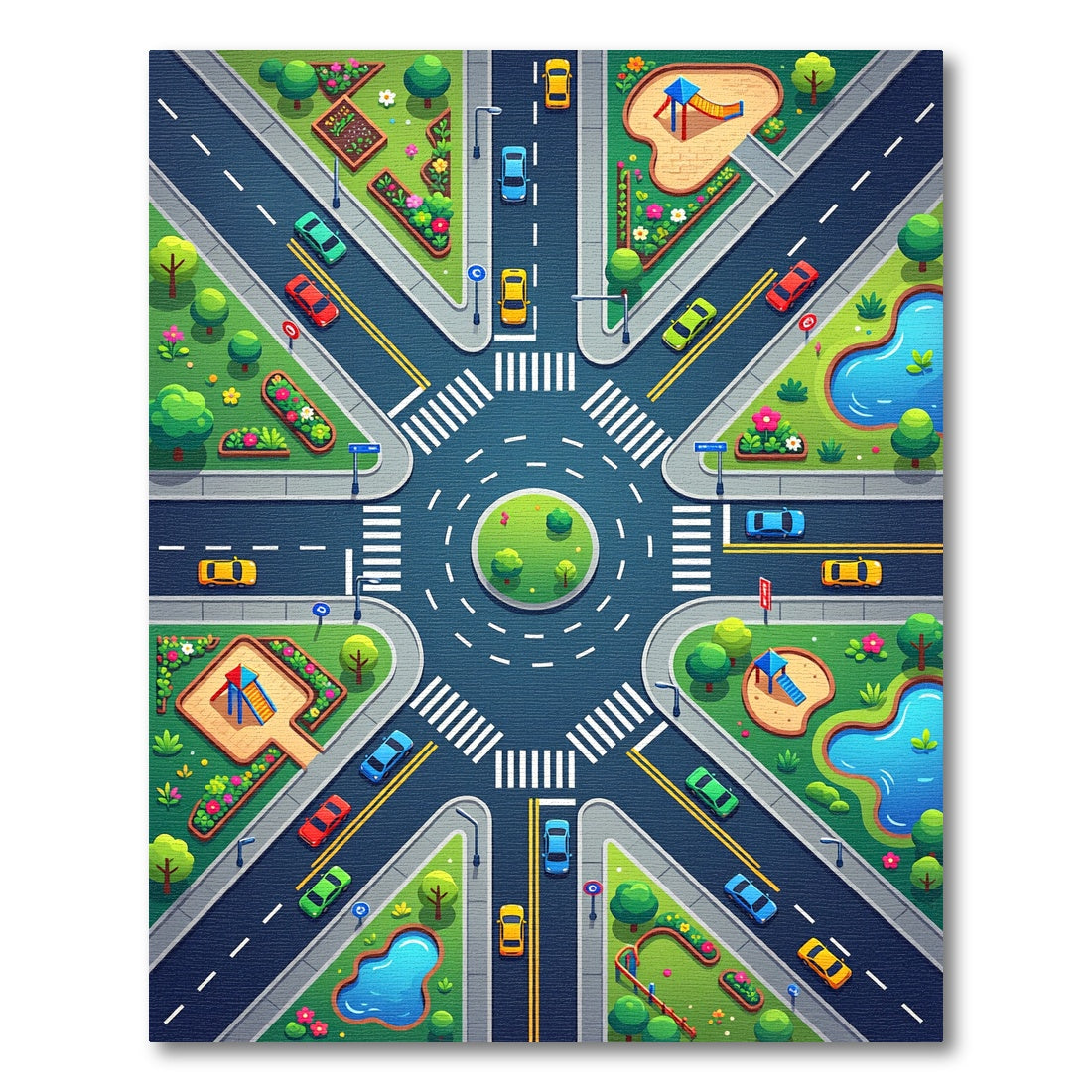 Vibrant Modern City Traffic Intersection Map Rug