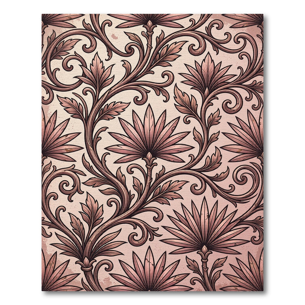 Dusty Rose Victorian Scroll Acanthus Rug