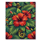 Vibrant Red Hibiscus Tropical Leaves Rug