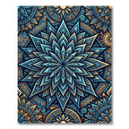 Blue Gold Mandala Lotus Sacred Geometry Rug
