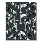 Monochrome Isometric Flag Banner Grid Rug
