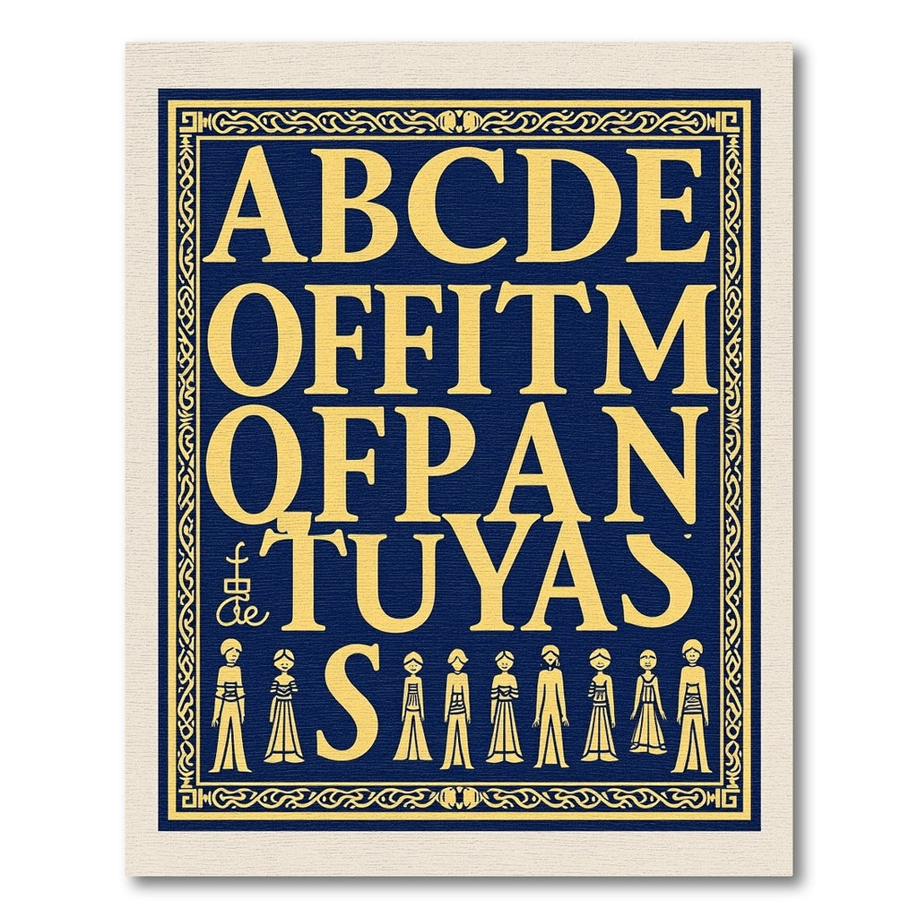Golden Alphabet Figures Border Rug