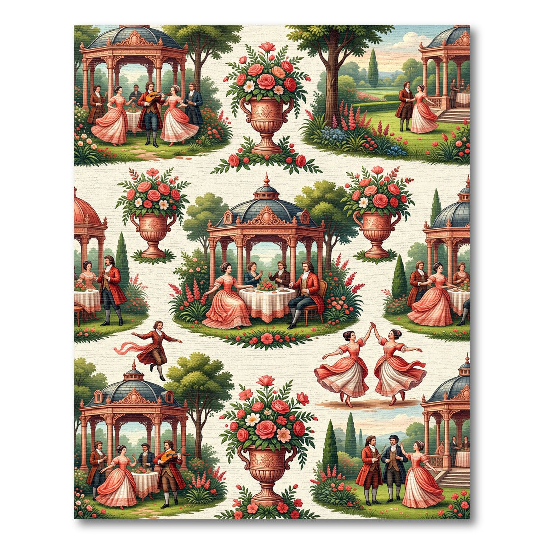 Courting Garden Floral Rose Vase Scene Rug