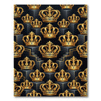 Luxurious Golden Crown Black Isometric Mural Rug