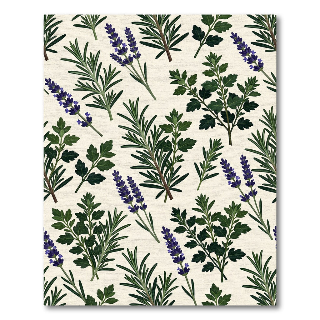 Botanical Rosemary and Lavender Cream Herb Garden Rug
