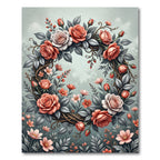 Elegant Peach Rose Wreath Illustration Rug