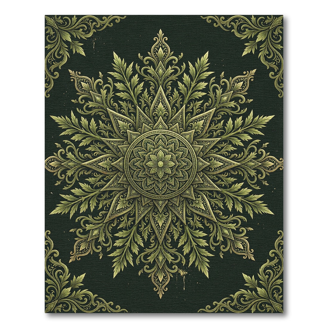 Sage Green Ornate Floral Mandala Rug