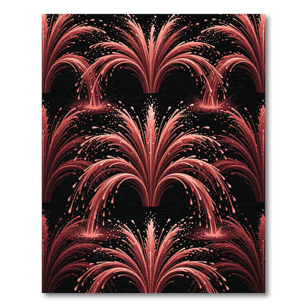 Red Art Deco Fountain Accent Rug