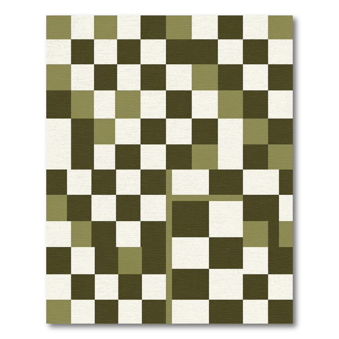 Olive Green Modern Abstract Checkerboard Rug