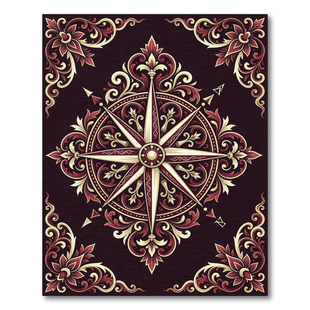Crimson Gold Ornate Compass Rose Medallion Rug