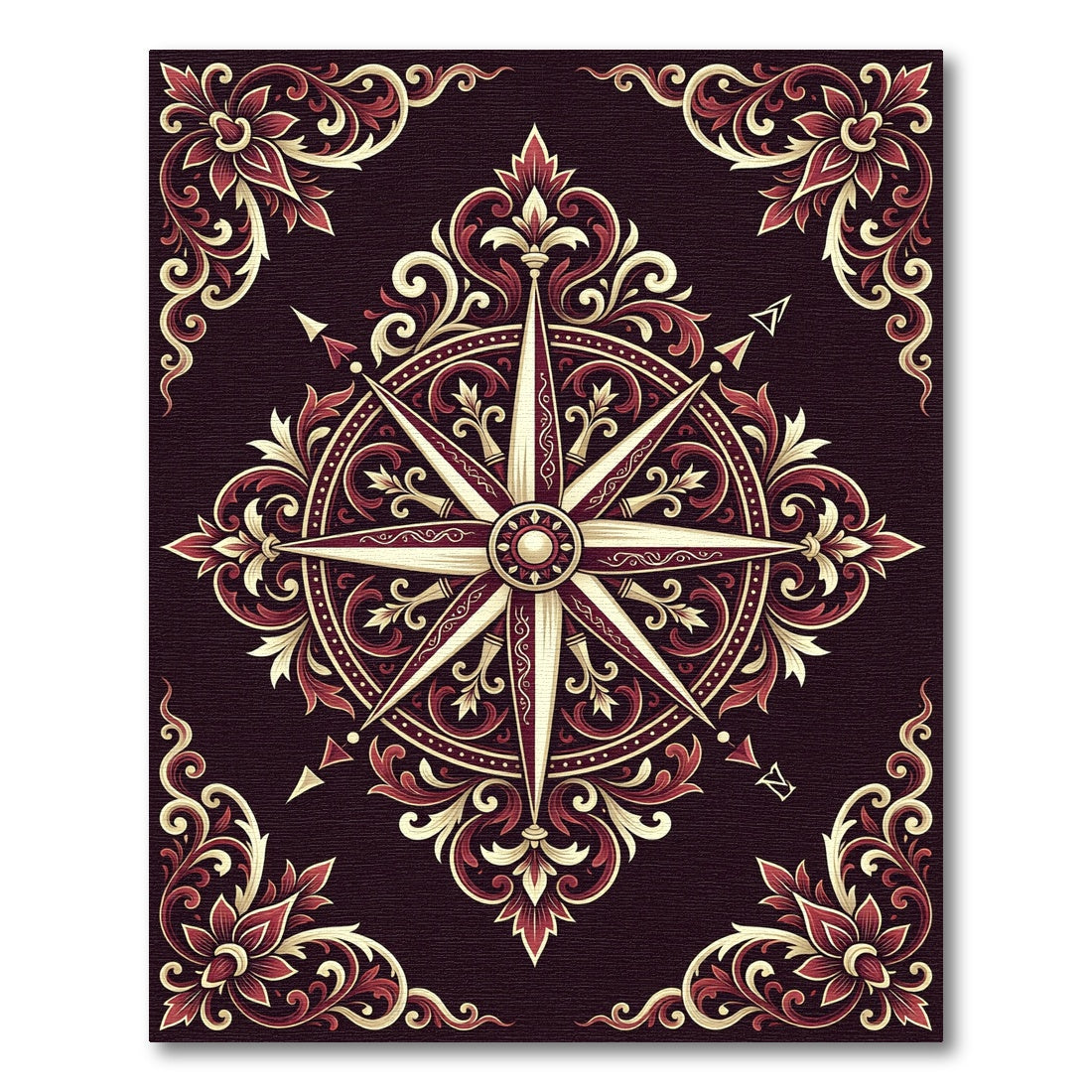 Crimson Gold Ornate Compass Rose Medallion Rug