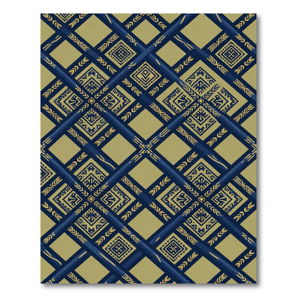 Geometric Navy Blue Gold Interlocking Tile Rug