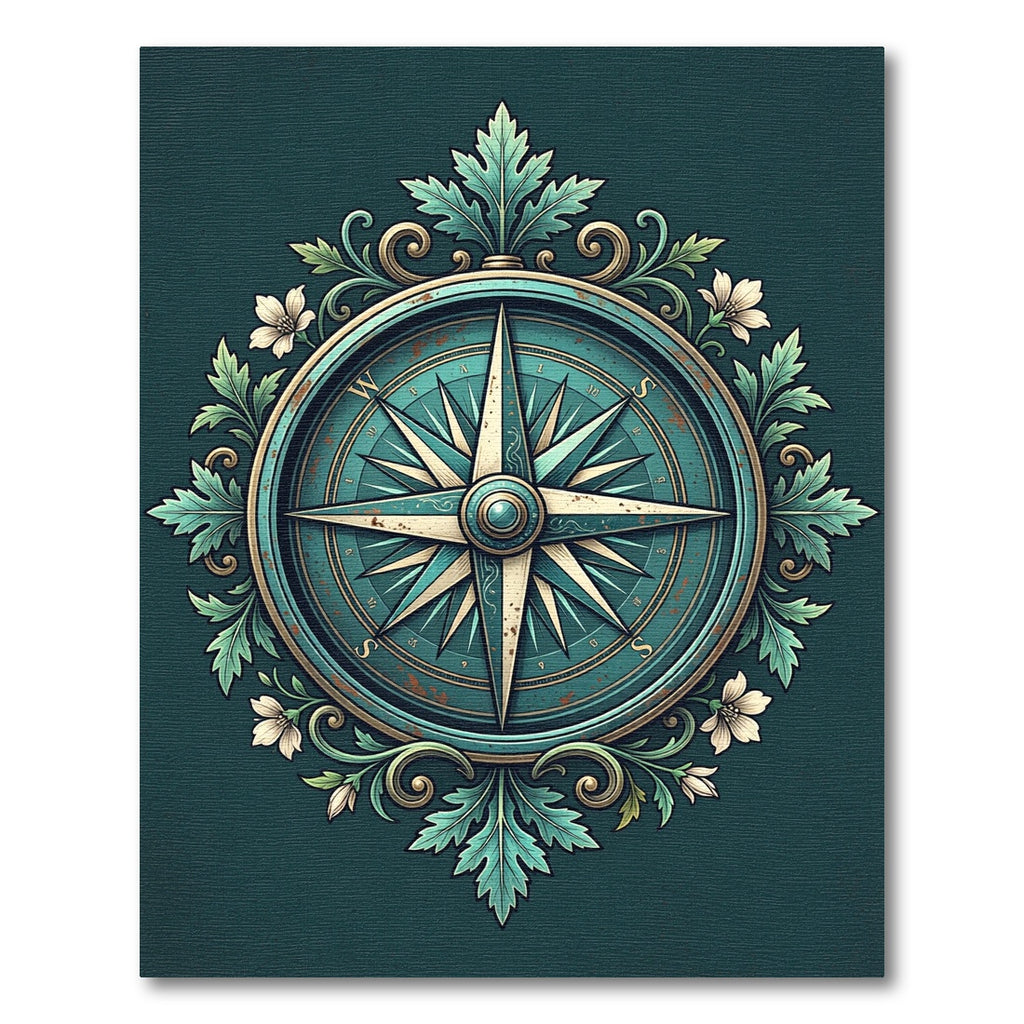 Vintage Teal Compass Floral Medallion Rug