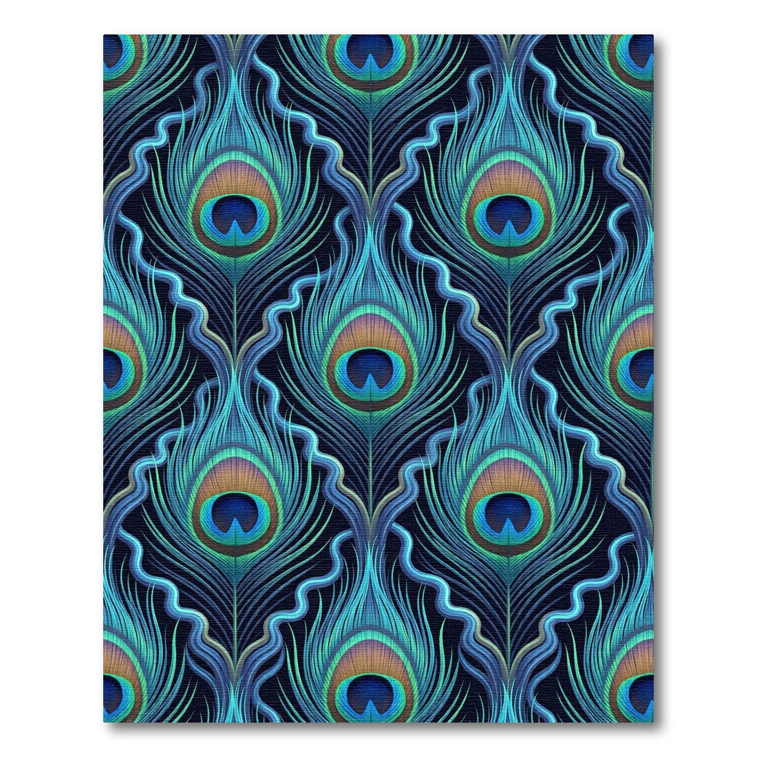 Opulent Teal Peacock Feather Damask Rug