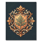 Ornate Green Leaf Crest Medallion Rug
