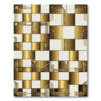 Golden Art Deco Geometric Checkerboard Rug