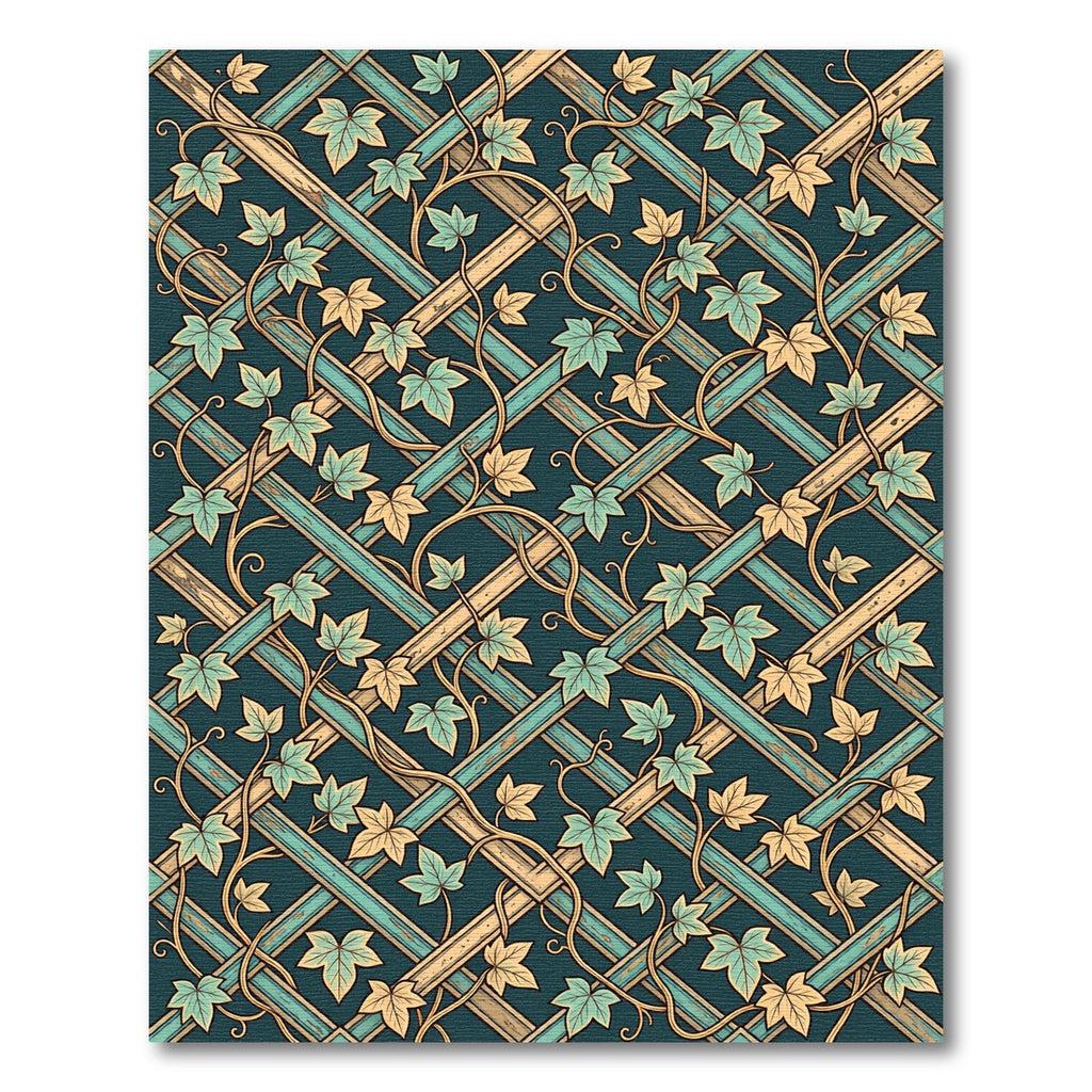 Teal Blue Lattice Ivy Vine Tapestry Rug