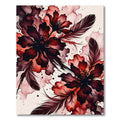 Deep Red Watercolor Floral Feather Compositions Rug